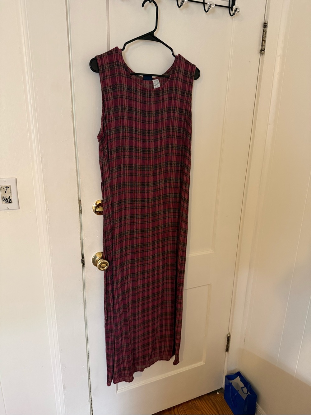 Sleeveless Plaid Maxi Dress in Burgundy